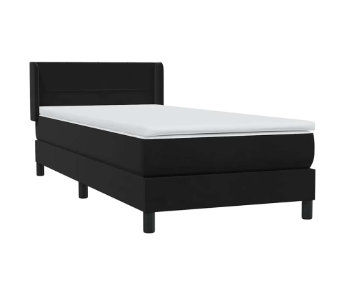 Cama box spring con colchón terciopelo negro 90x220 cm