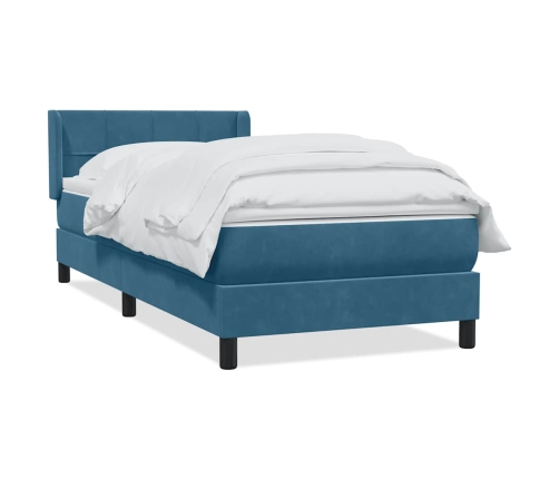 Cama box spring con colchón terciopelo azul oscuro 90x220 cm