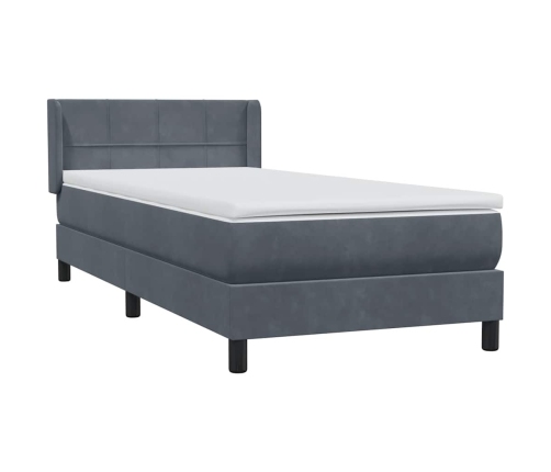 Cama box spring con colchón terciopelo gris oscuro 100x220 cm