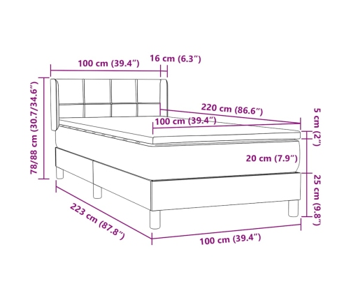 Cama box spring con colchón terciopelo negro 100x220 cm