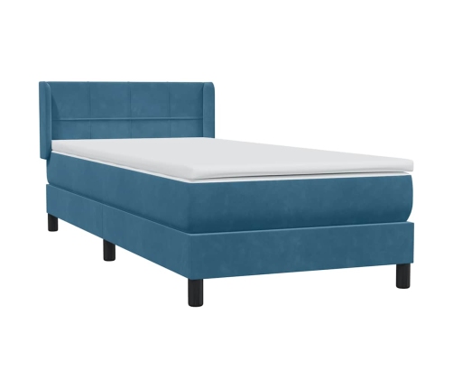 Cama box spring con colchón terciopelo azul oscuro 100x220 cm