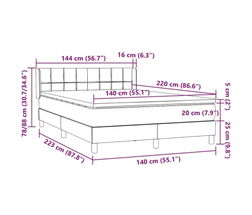 Cama box spring con colchón terciopelo gris claro 140x220 cm