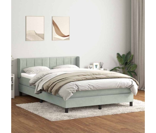 Cama box spring con colchón terciopelo gris claro 140x220 cm