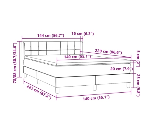 Cama box spring con colchón terciopelo verde oscuro 140x220 cm