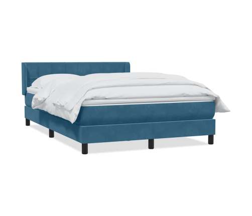 Cama box spring con colchón terciopelo azul oscuro 140x220 cm