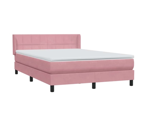 Cama box spring con colchón terciopelo rosa 140x220 cm