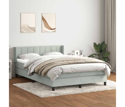 Cama box spring con colchón terciopelo gris claro 160x220 cm