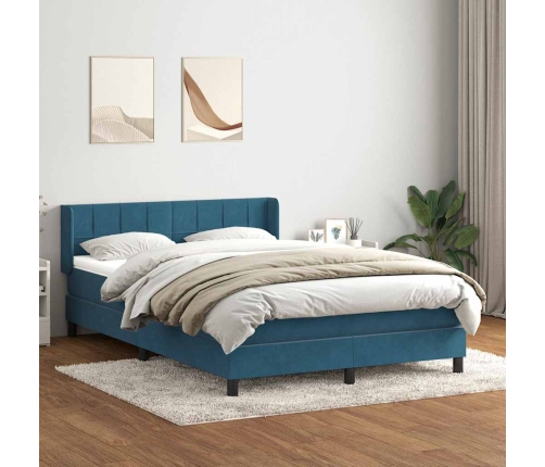 Cama box spring con colchón terciopelo azul oscuro 160x220 cm