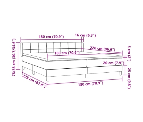 Cama box spring con colchón terciopelo gris oscuro 180x220 cm