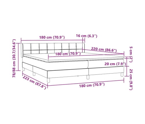 Cama box spring con colchón terciopelo verde oscuro 180x220 cm