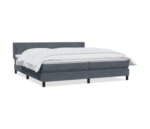 Cama box spring con colchón terciopelo gris oscuro 200x220 cm