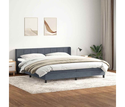 Cama box spring con colchón terciopelo gris oscuro 200x220 cm