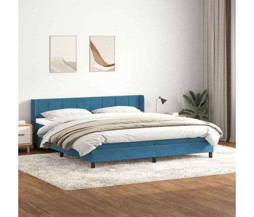 Cama box spring con colchón terciopelo azul oscuro 200x220 cm