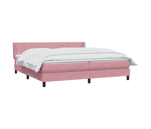 Cama box spring con colchón terciopelo rosa 200x220 cm