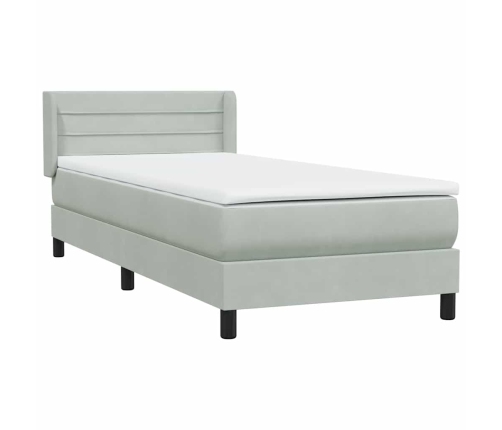 Cama box spring con colchón terciopelo gris claro 80x210 cm