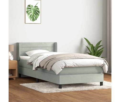 Cama box spring con colchón terciopelo gris claro 80x210 cm