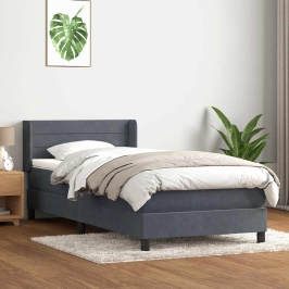 Cama box spring con colchón terciopelo gris oscuro 80x210 cm