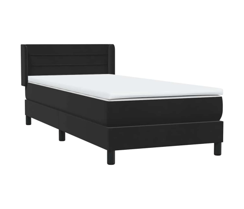 Cama box spring con colchón cuero sintético negro 80x210 cm