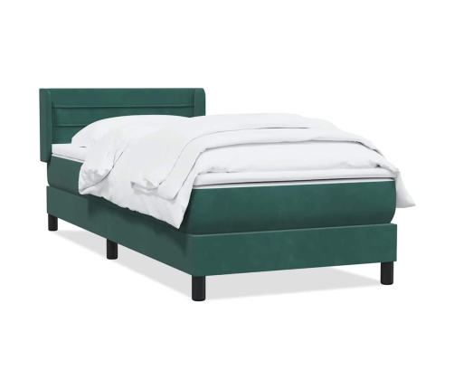 Cama box spring con colchón terciopelo verde oscuro 80x210 cm