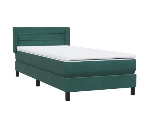 Cama box spring con colchón terciopelo verde oscuro 80x210 cm