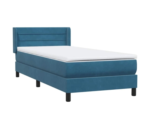 Cama box spring con colchón terciopelo azul oscuro 80x210 cm