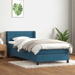 Cama box spring con colchón terciopelo azul oscuro 80x210 cm