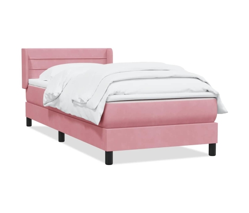 Cama box spring con colchón terciopelo rosa 80x210 cm