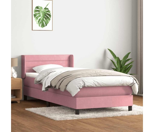 Cama box spring con colchón terciopelo rosa 80x210 cm