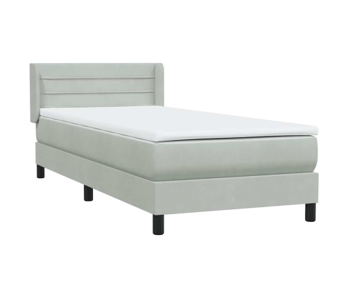 Cama box spring con colchón terciopelo gris claro 90x210 cm