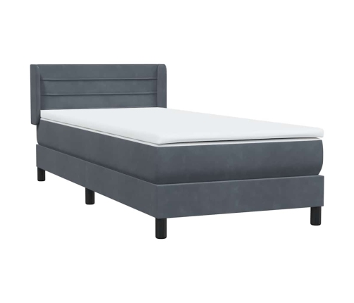 Cama box spring con colchón terciopelo gris oscuro 90x210 cm