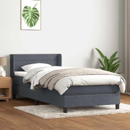 Cama box spring con colchón terciopelo gris oscuro 90x210 cm