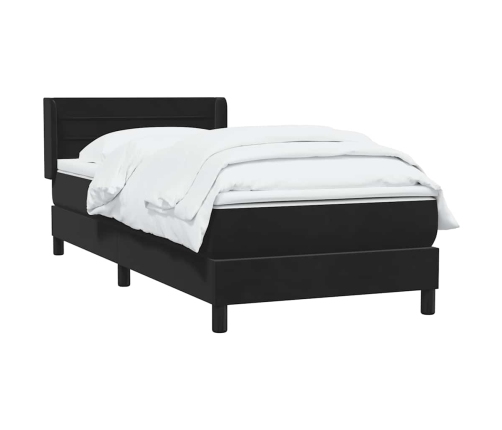 Cama box spring con colchón cuero sintético negro 90x210 cm