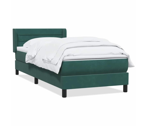 Cama box spring con colchón terciopelo verde oscuro 90x210 cm