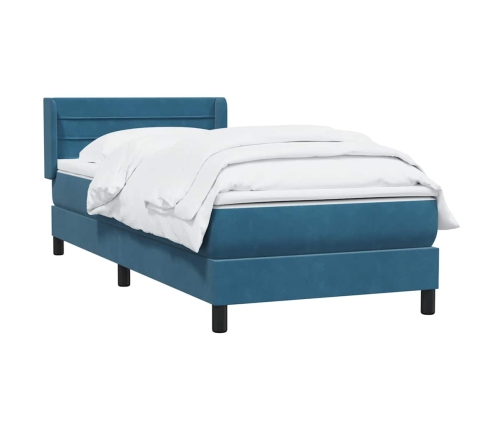 Cama box spring con colchón terciopelo azul oscuro 90x210 cm