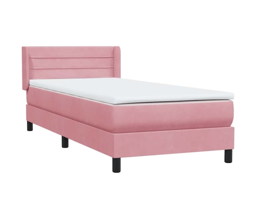 Cama box spring con colchón terciopelo rosa 90x210 cm