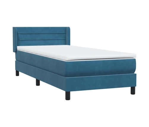 Cama box spring con colchón terciopelo azul oscuro 100x210 cm