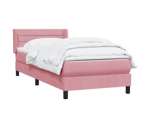 Cama box spring con colchón terciopelo rosa 100x210 cm