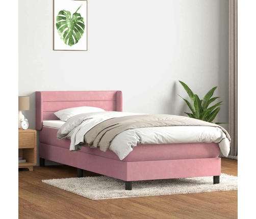 Cama box spring con colchón terciopelo rosa 100x210 cm