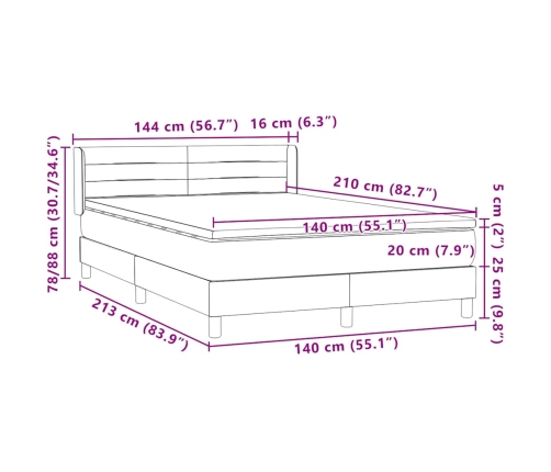 Cama box spring con colchón terciopelo gris claro 140x210 cm