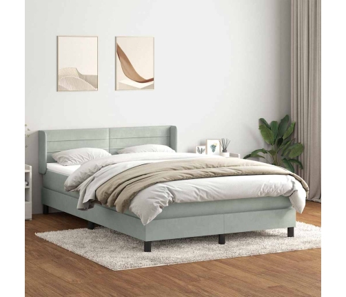 Cama box spring con colchón terciopelo gris claro 140x210 cm