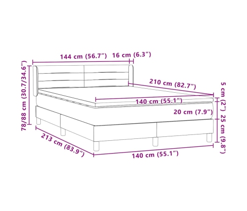 Cama box spring con colchón terciopelo gris oscuro 140x210 cm