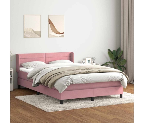 Cama box spring con colchón terciopelo rosa 140x210 cm