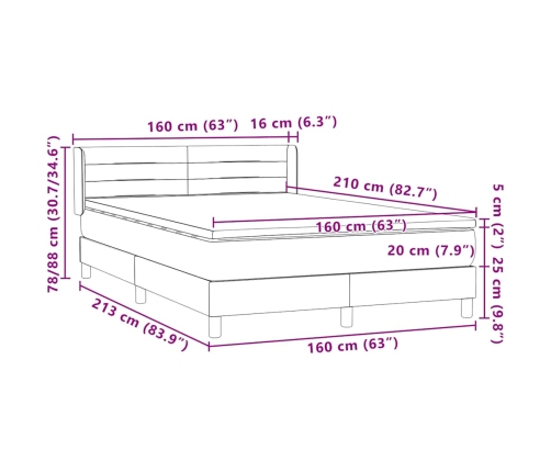 Cama box spring con colchón terciopelo gris oscuro 160x210 cm