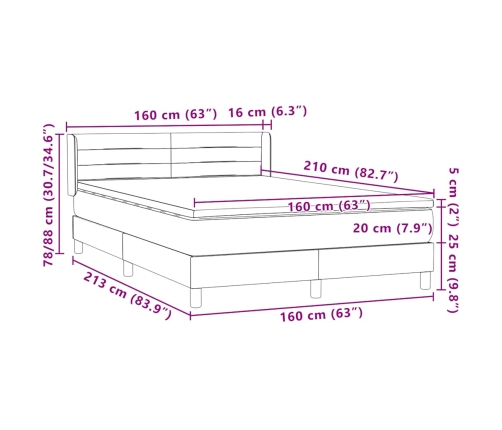 Cama box spring con colchón terciopelo negro 160x210 cm