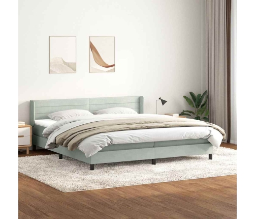 Cama box spring con colchón terciopelo gris claro 180x210 cm