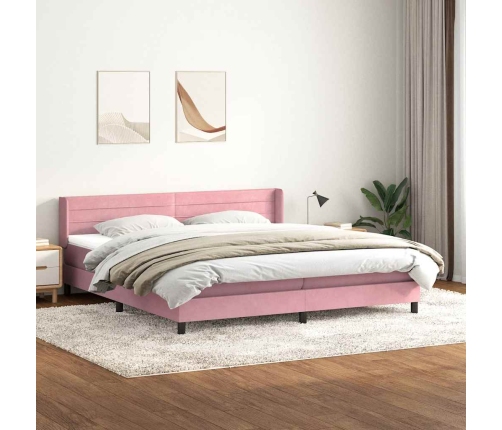 Cama box spring con colchón terciopelo rosa 180x210 cm