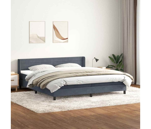 Cama box spring con colchón terciopelo gris oscuro 200x210 cm