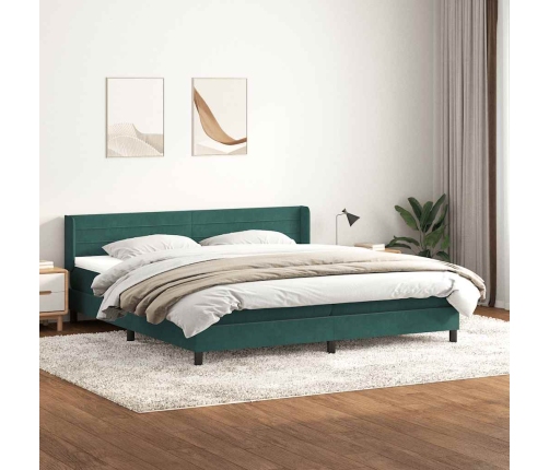 Cama box spring con colchón terciopelo verde oscuro 200x210 cm