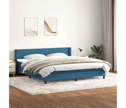 Cama box spring con colchón terciopelo azul oscuro 200x210 cm