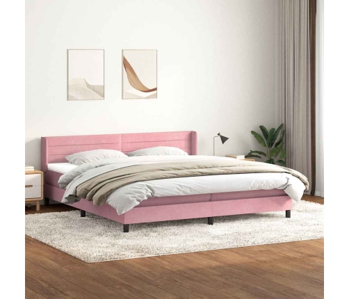 Cama box spring con colchón terciopelo rosa 200x210 cm